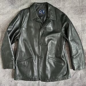 Men's Vintage 90's G&F Black Leather Button Up Duster Parka Coat Jacket Sz XL